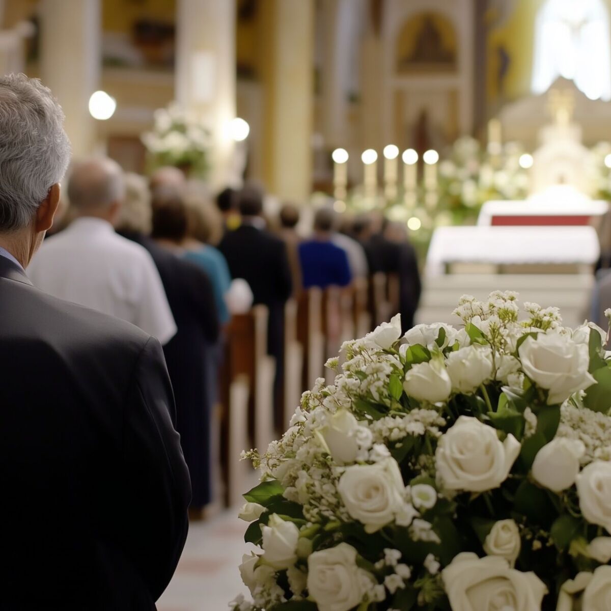 Reflective Moment Attendees at a Funeral Service